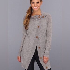 The North Face Wool Hideaway Sweater Wrap Cardigan Long Line Gray Button Small